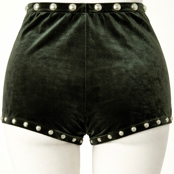 NEW CHAIN DRIVEN APPAREL Handmade High Waist Velvet Studded SNAKE Shorts SIZE XS - Picture 2 of 5